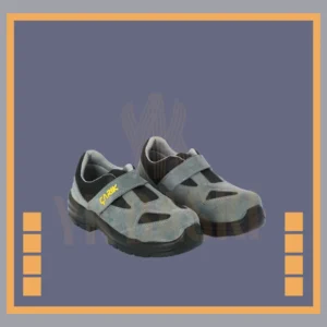 Siyah çarık model, çelik burunlu ve kaymaz tabanlı iş ayakkabısı.