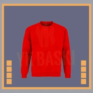 Kırmızı renkte, bisiklet yaka, uzun kollu ve dayanıklı kumaştan üretilmiş iş sweatshirt modeli.