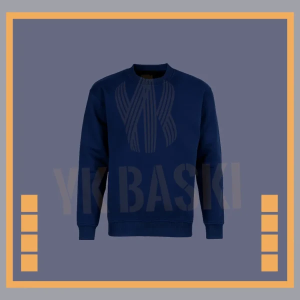 Lacivert renkte, bisiklet yaka, uzun kollu ve dayanıklı kumaştan üretilmiş iş sweatshirt modeli.